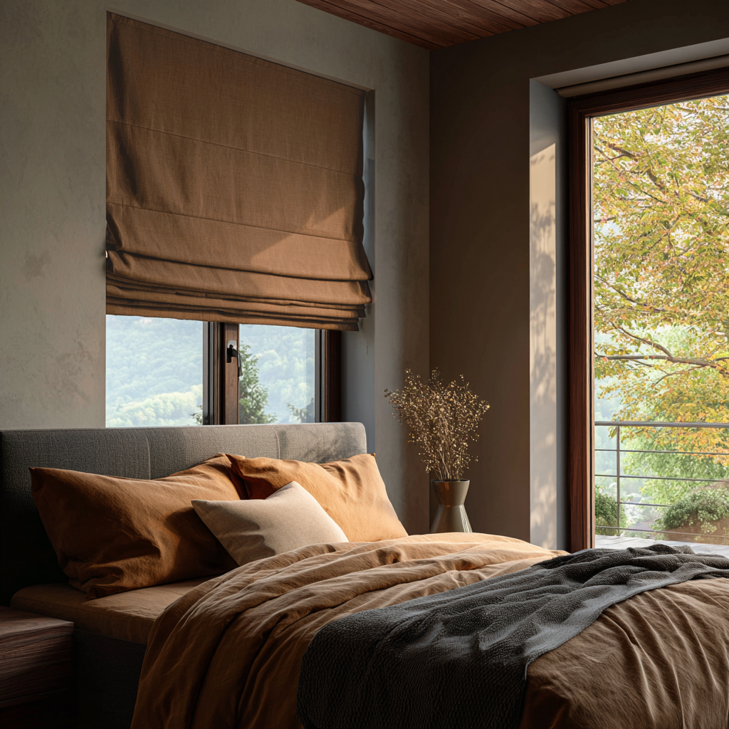 Tawny Brown Linen Blackout Roman Shades