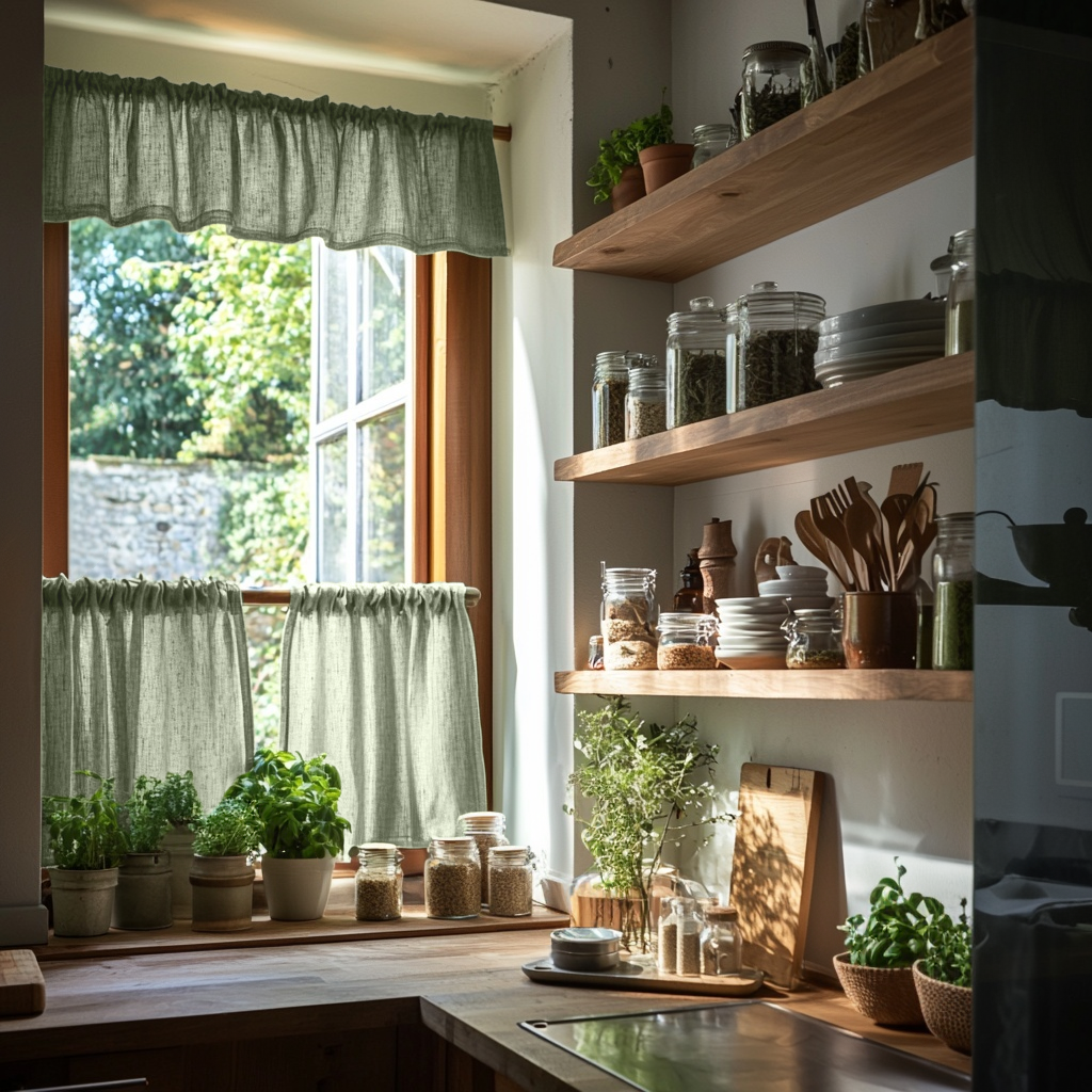 Asparagus Green Linen Cafe Curtains Valance Set