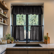 Charcoal Grey Linen Cafe Curtains Valance Set