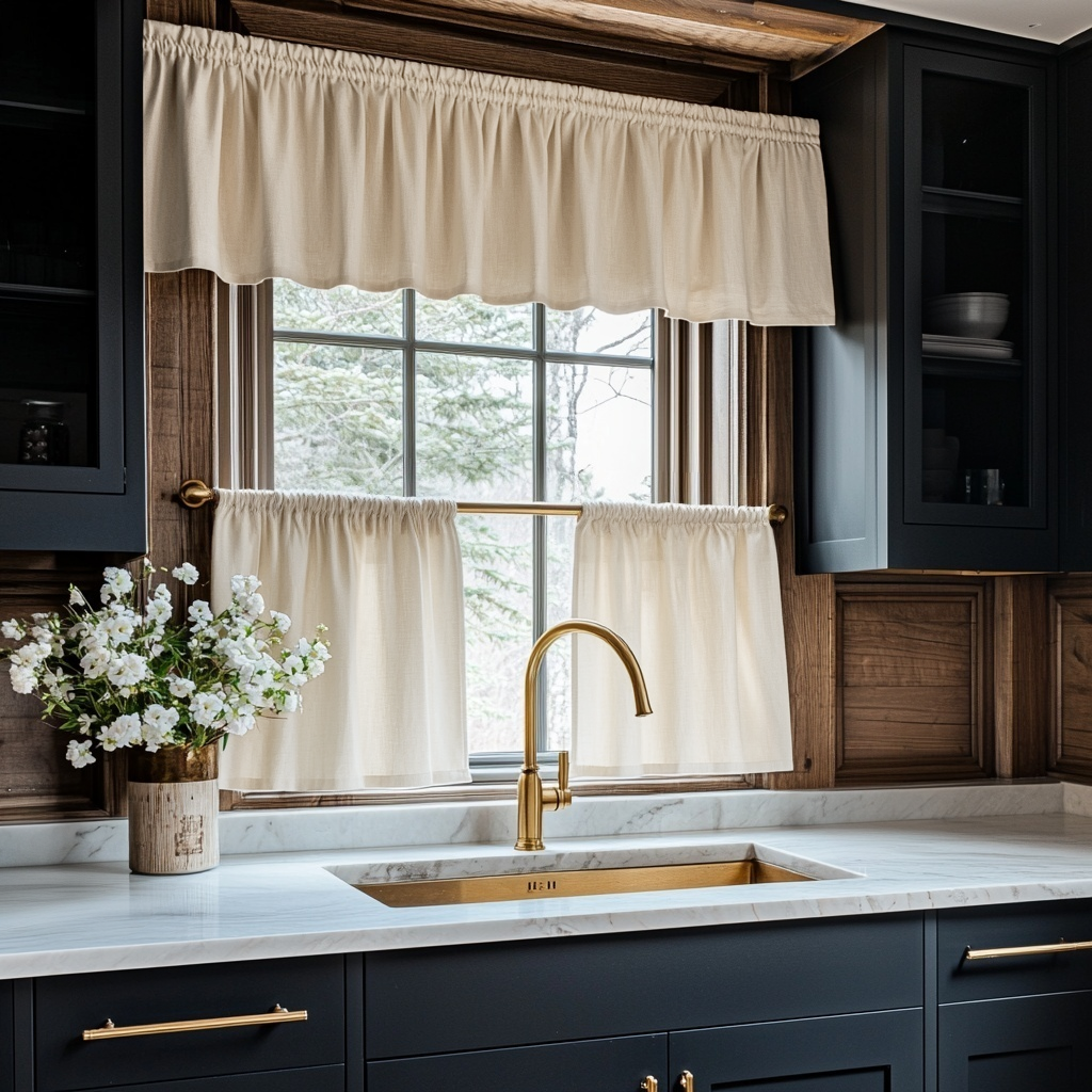 Cream Linen Cafe Curtains Valance Set
