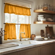 Mustard Yellow Linen Cafe Curtains Valance Set