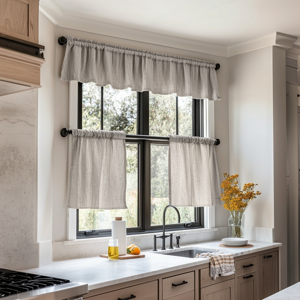 Natural Linen Cafe Curtains Valance Set