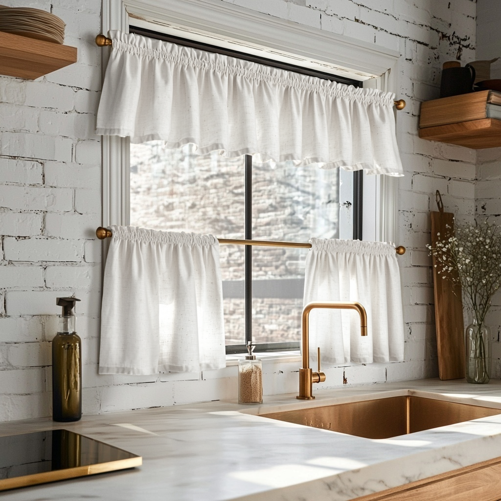 Off-White Linen Cafe Curtains Valance Set