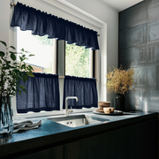 Royal Blue Linen Cafe Curtains Valance Set
