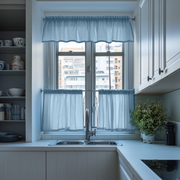 Sky Blue Linen Cafe Curtains Valance Set
