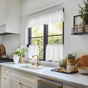 White Linen Cafe Curtains Valance Set