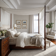 Off-White Linen Canopy Bed Scarf