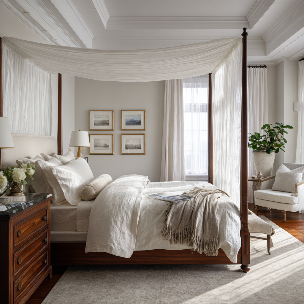 Off-White Linen Canopy Bed Scarf