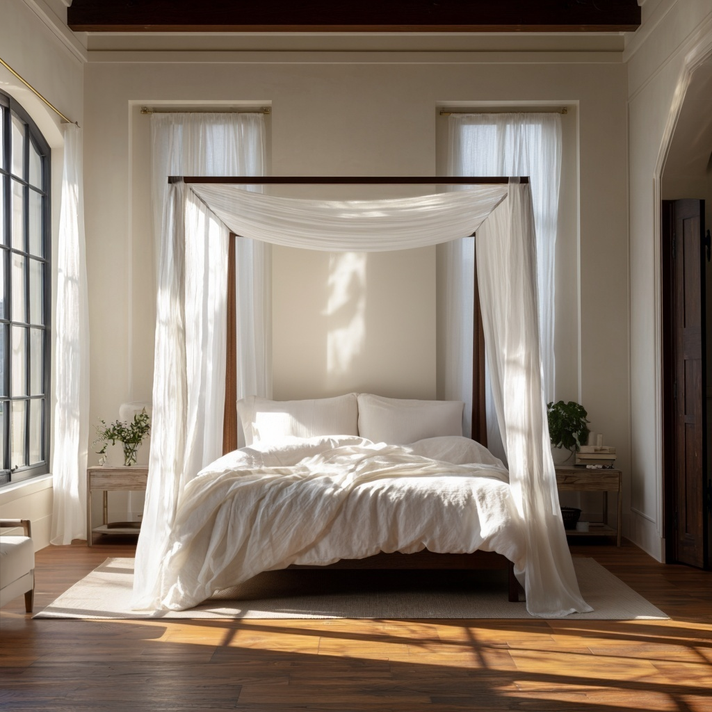 White Linen Canopy Bed Scarf