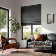 Charcoal Linen Blackout Roman Shades