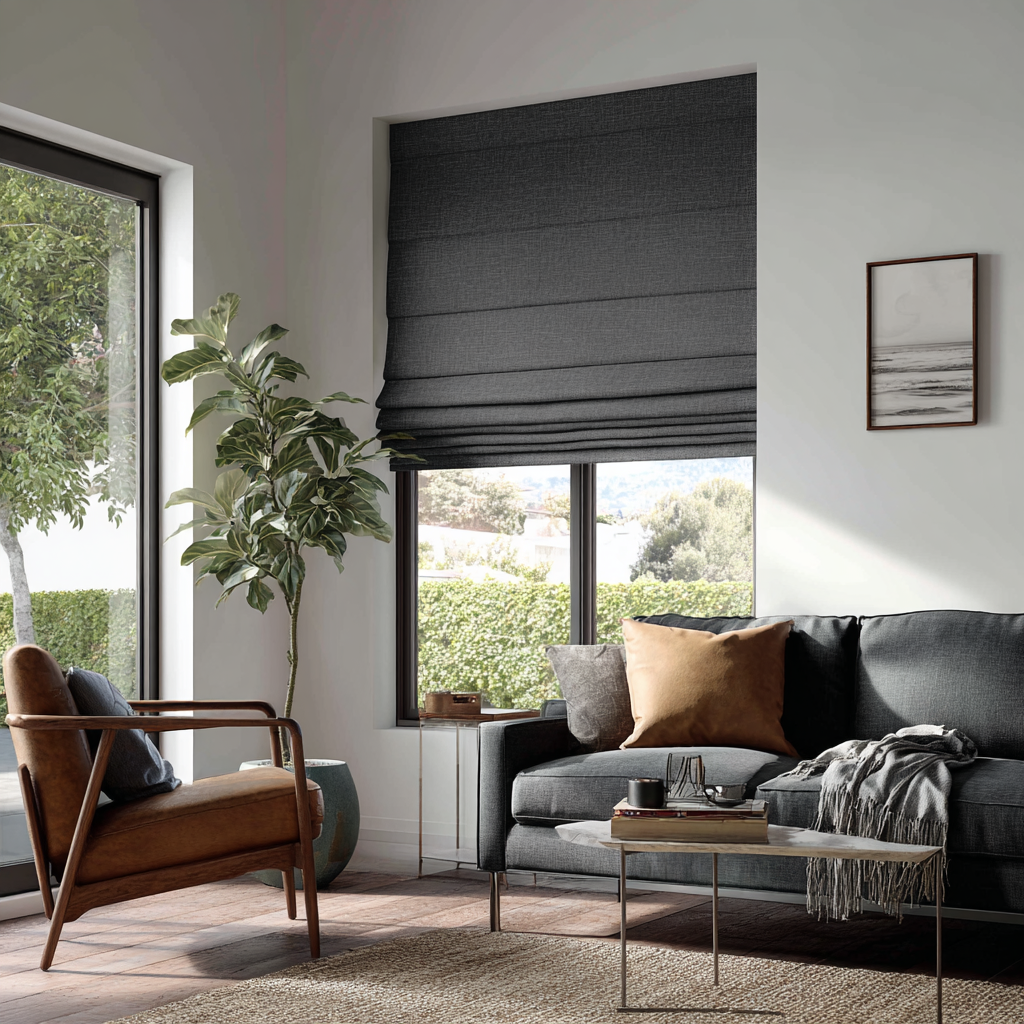 Charcoal Linen Blackout Roman Shades