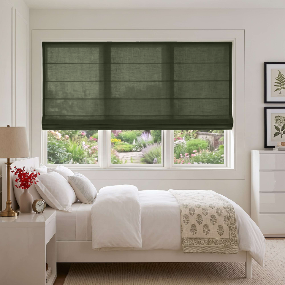 Sage Green Cordless Roman Shades - 100% Linen - Blackout, Thermal or ...