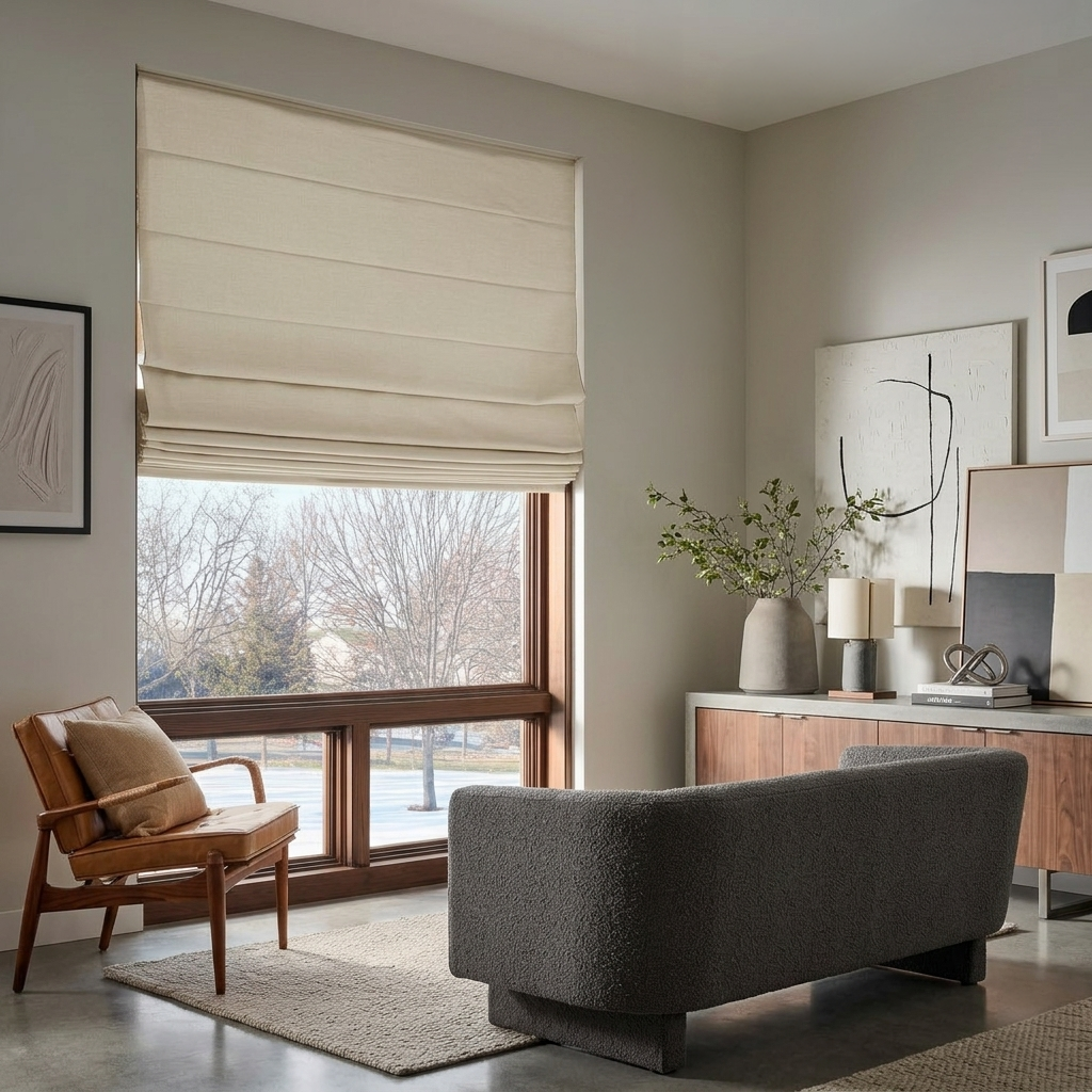 Cream Linen Blackout Roman Shades