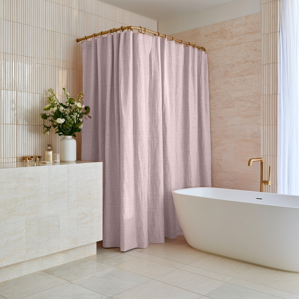 Linen Button-Hole Top Shower Curtain Dusty Pink in a Luxury Bathroom
