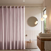 Dusty Pink Linen Hookless Shower Curtain in a Modern Bathroom