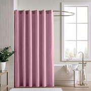 Linen Dusty Rose Hookless Shower Curtain in a Modern Bathroom with White Tiled Walls