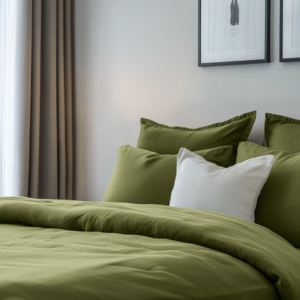 Moss Green Linen Duvet Cover