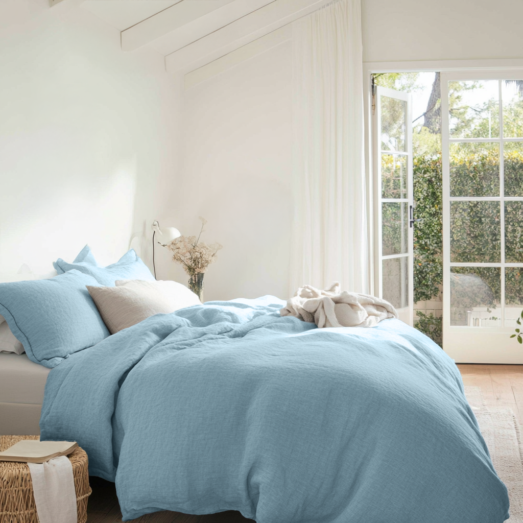 Sky Blue Linen Duvet Cover