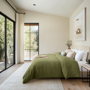 Moss Green Linen Duvet Cover