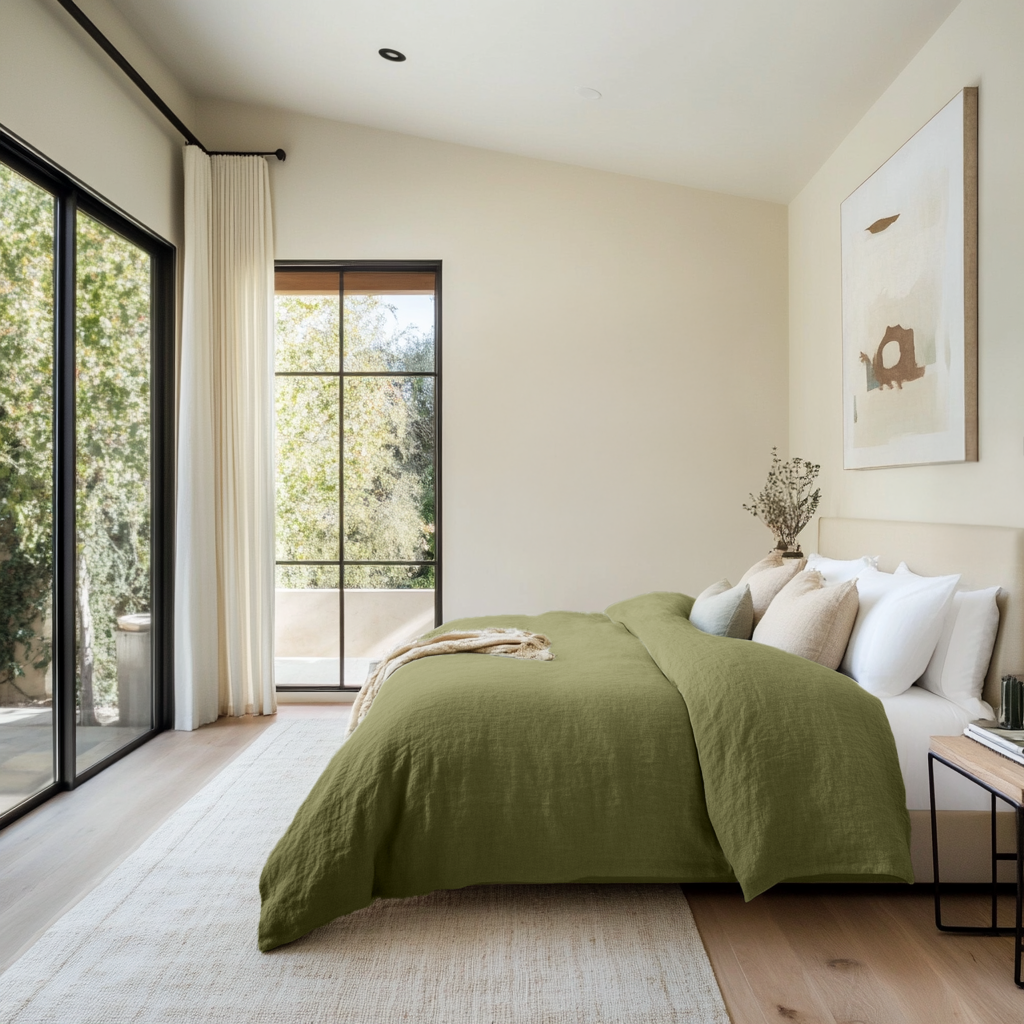 Moss Green Linen Duvet Cover