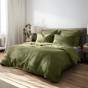 Olive Green Linen Duvet Cover