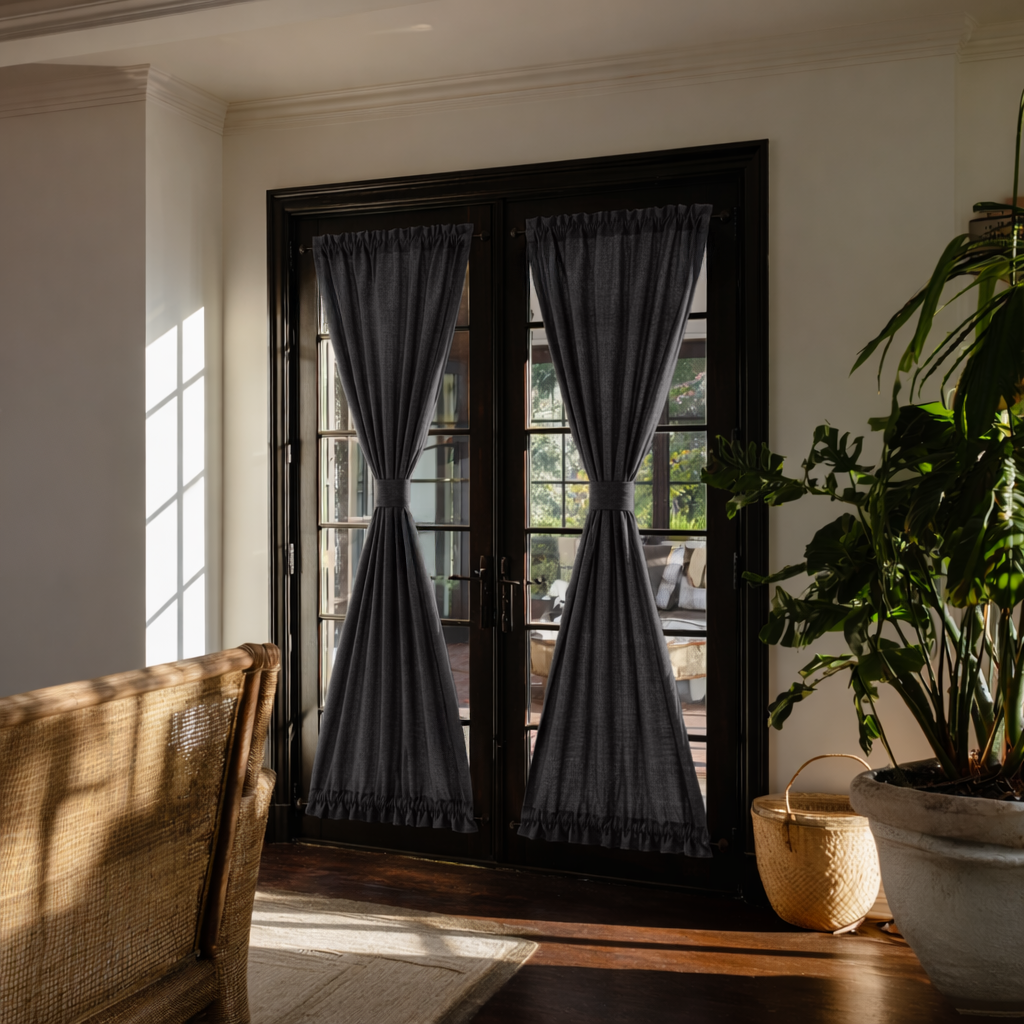 Charcoal Grey Linen French Door Curtain