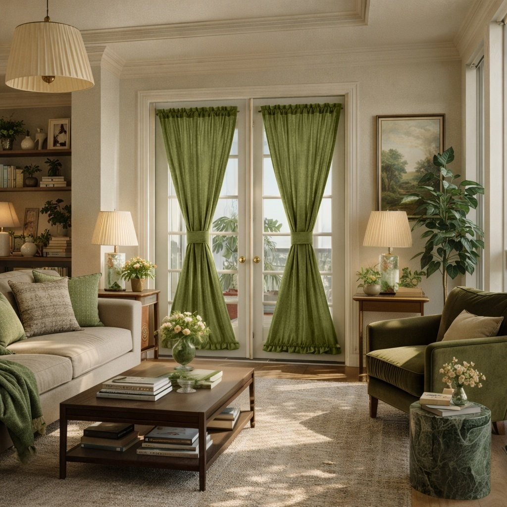 Moss Green Linen French Door Curtains