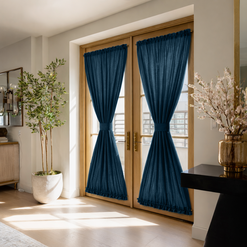 Peacock Blue Linen French Door Curtains