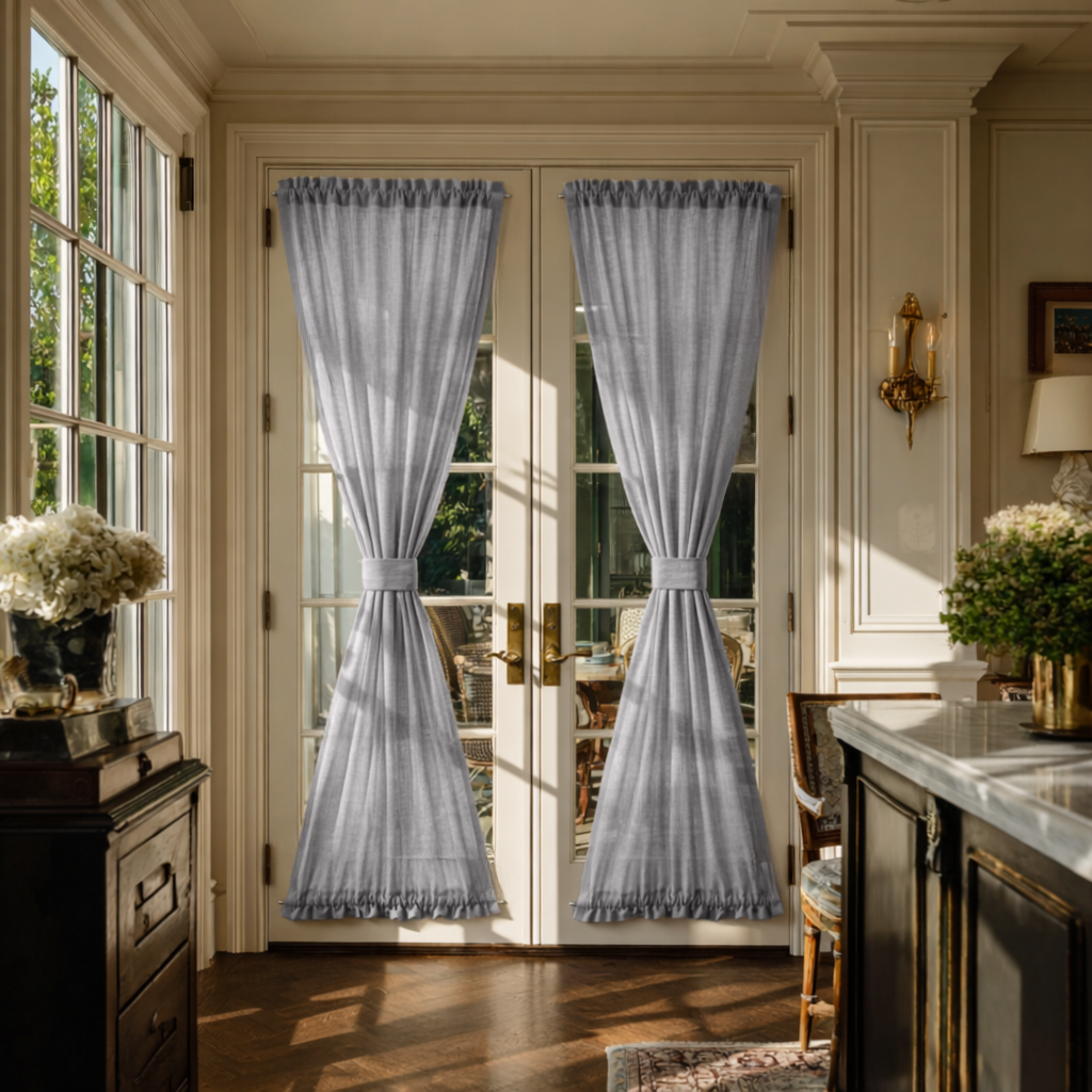 Stone Grey Linen French Door Curtains