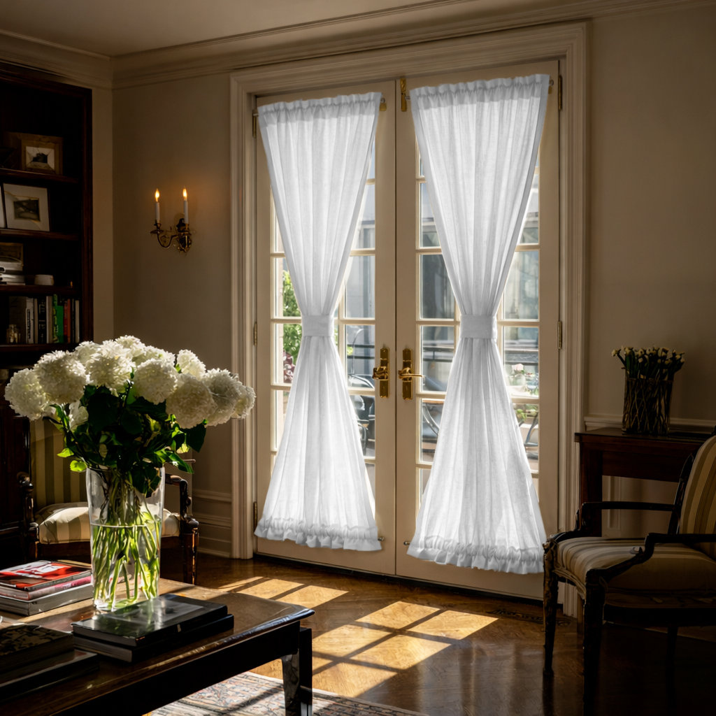 White Linen French Door Curtains