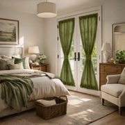 Moss Green Linen French Door Curtains