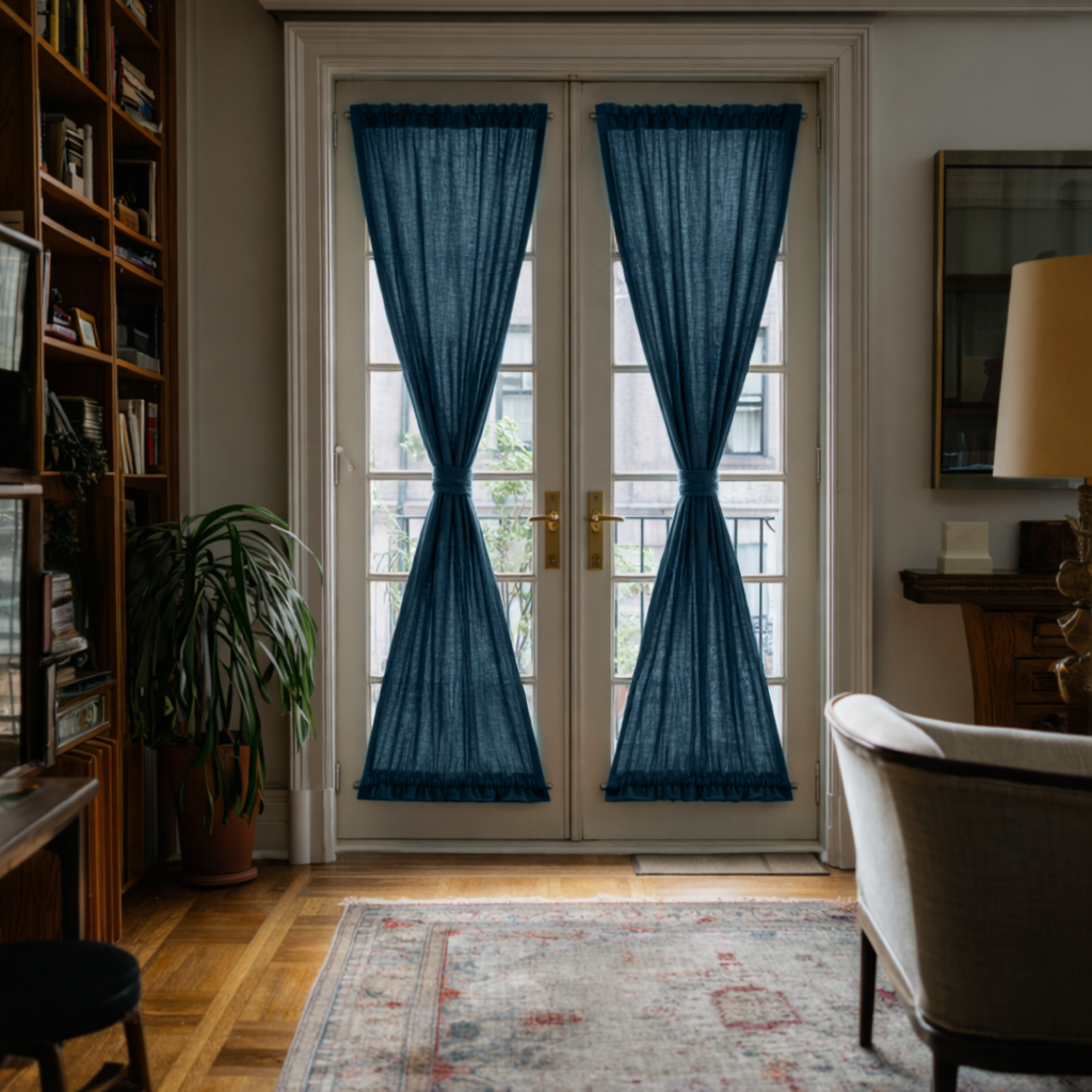 Peacock Blue Linen French Door Curtains