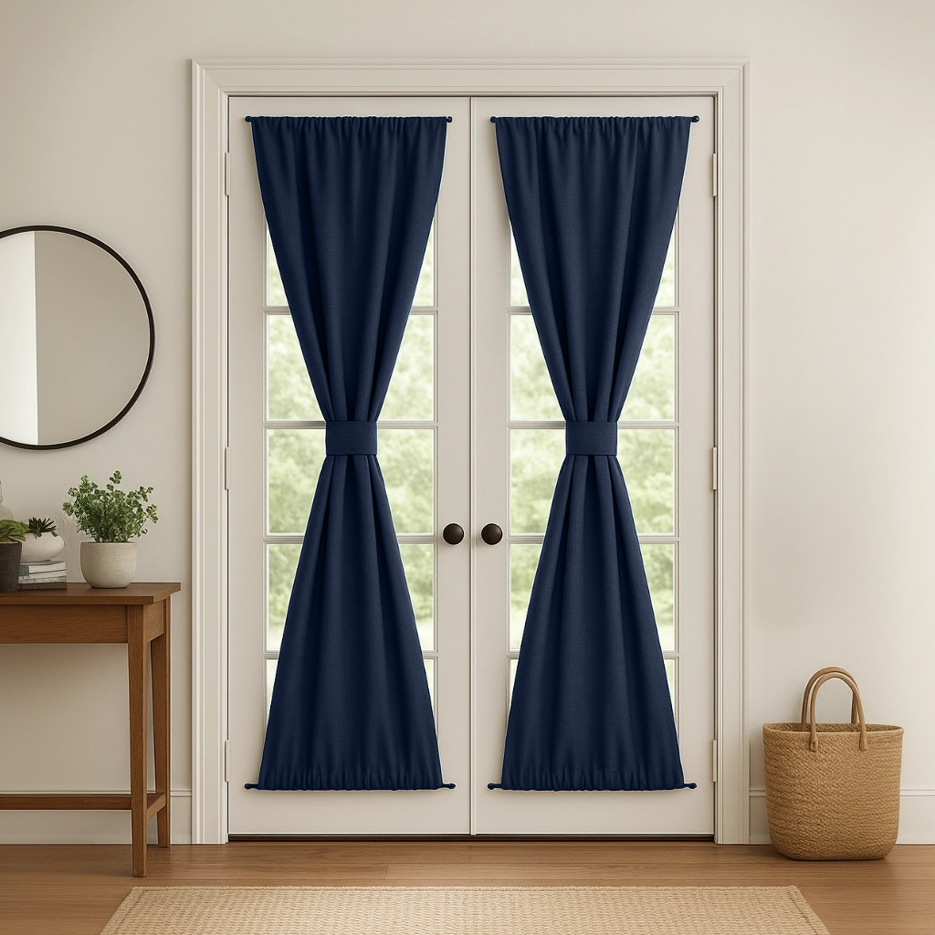 Royal Blue Linen French Door Curtains