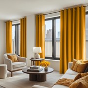 Mustard Yellow Linen Grommet Curtains - Blackout Lining