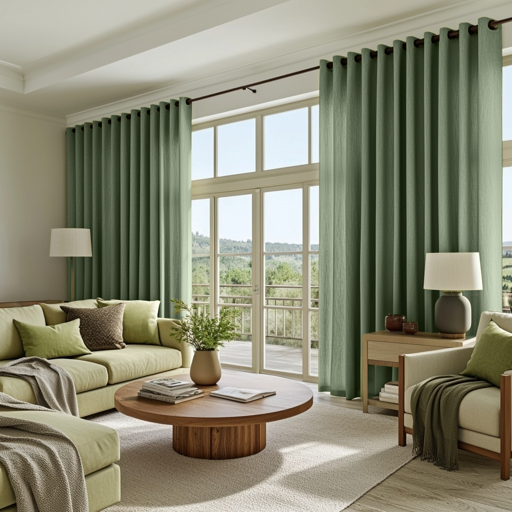 Asparagus Linen Grommet Curtain - Cotton Lining