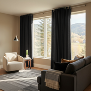 Black Linen Grommet Curtain - Cotton Lining