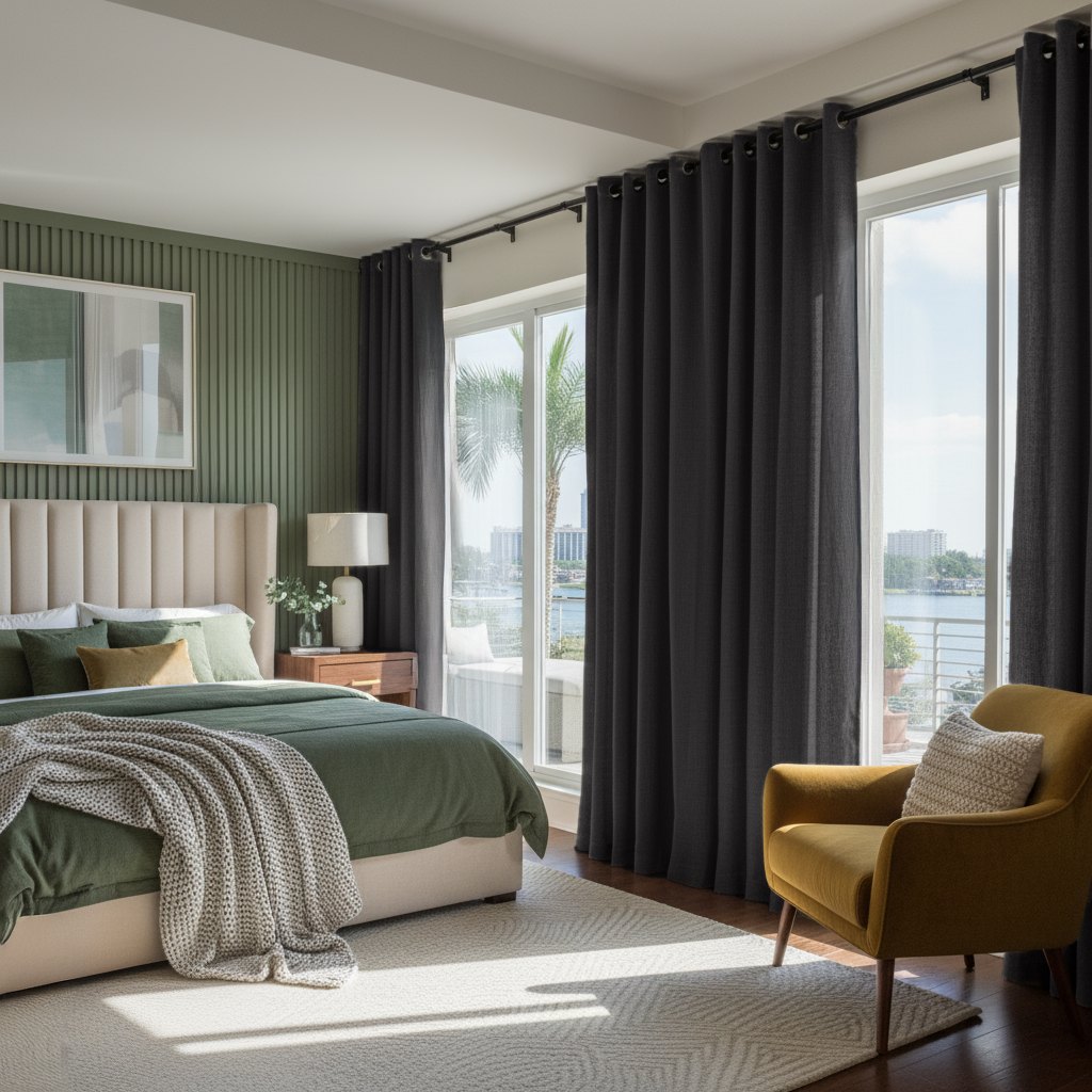 Charcoal Grey Linen Grommet Curtain - Cotton Lining
