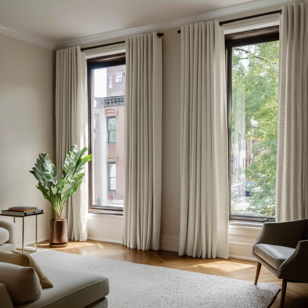 Cream Linen Grommet Curtains - Cotton Lining