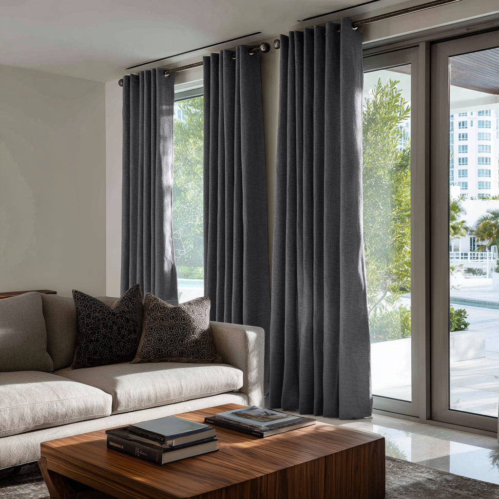 Dim Grey Linen Grommet Curtain - Cotton Lining