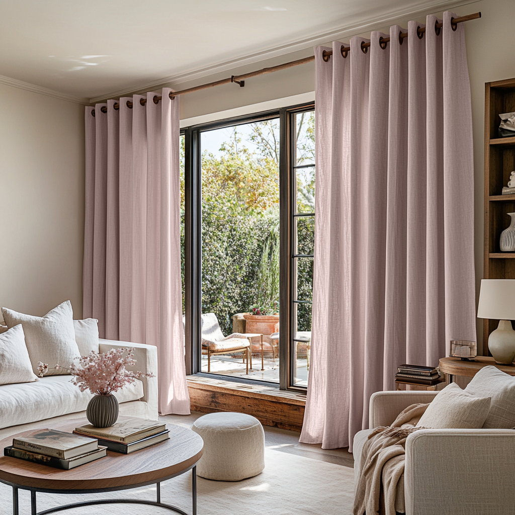 Dusty Pink Linen Grommet Curtains - Cotton Lining