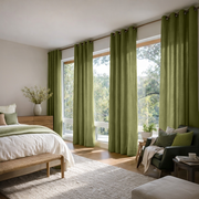 Moss Green Linen Grommet Curtains - Cotton Lining