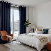 Royal Blue Linen Grommet Curtain Panel - Cotton Lining