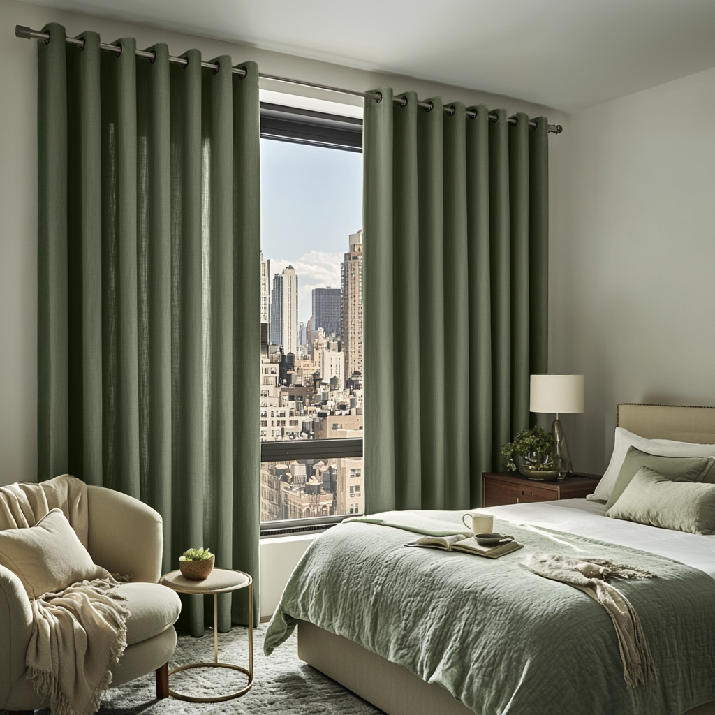 Sage Green Linen Grommet Curtains - Cotton Lining