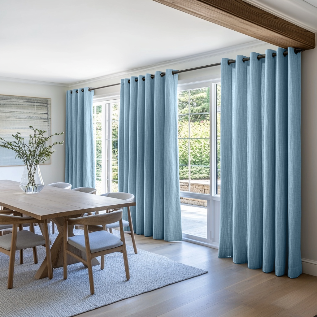 Sky Blue Linen Grommet Curtains - Cotton Lining