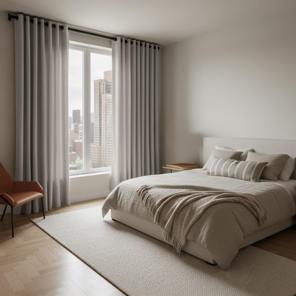 Stone Grey Linen Grommet Curtains - Cotton Lining