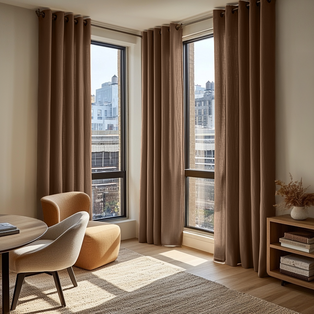 Tawny Brown Linen Grommet Curtains - Cotton Lining