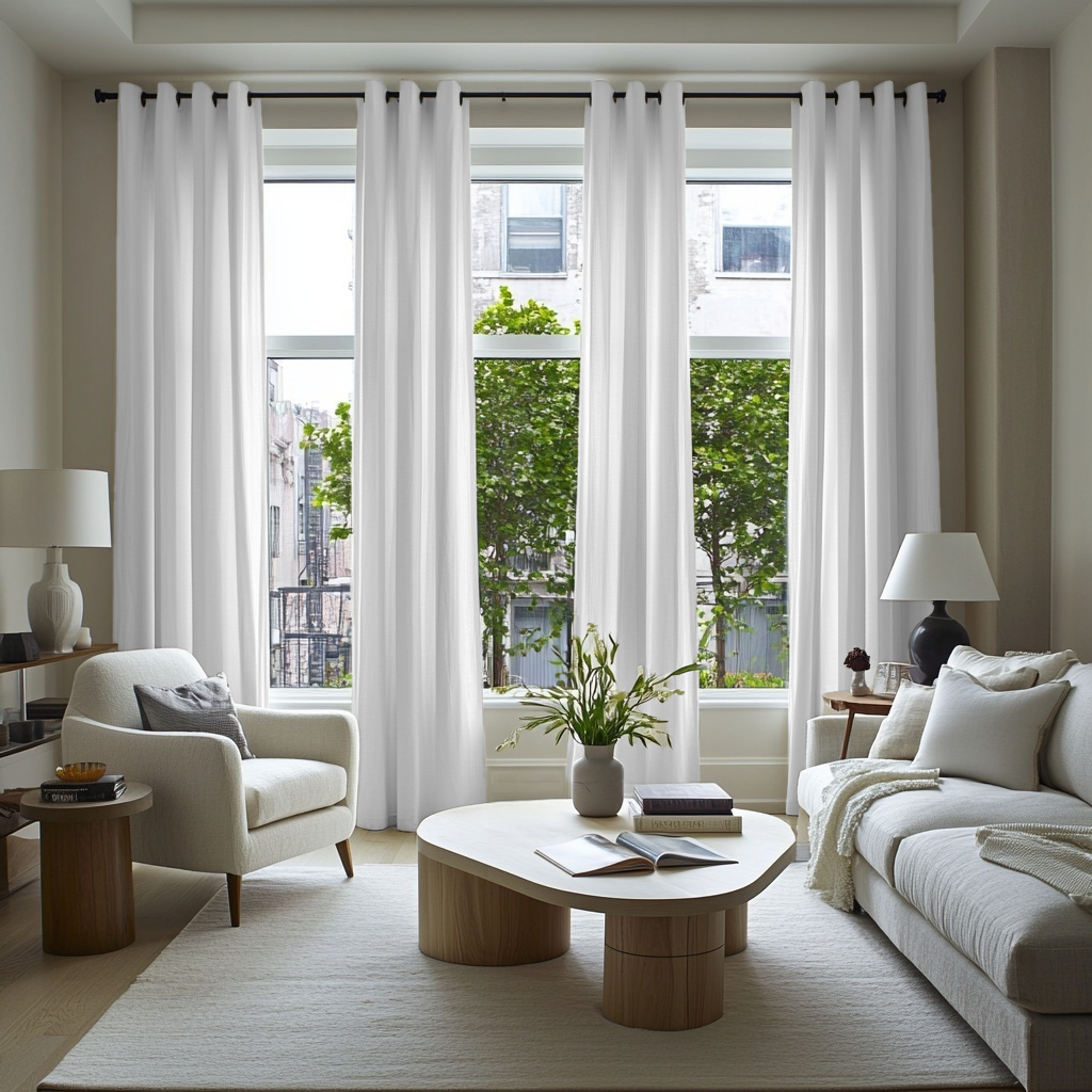 White Linen Grommet Curtains - Cotton Lining