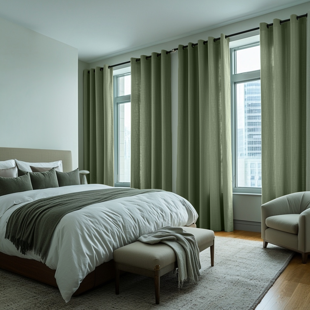 Asparagus Green Linen Grommet Curtains - Cotton Lining