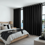Black Linen Grommet Curtains - Cotton Lining