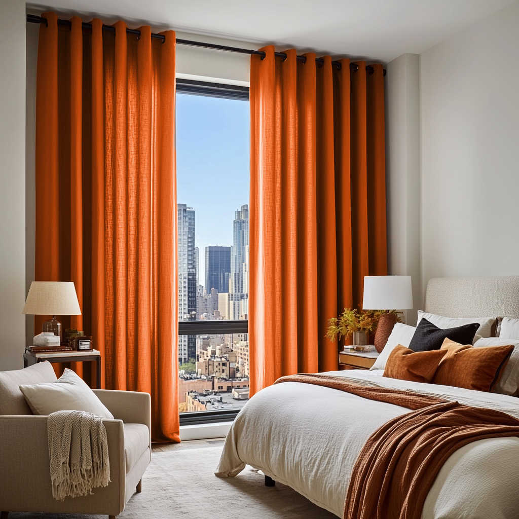 Burnt Orange Linen Grommet Curtains - Cotton Lining